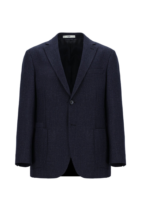 Orta Lacivert 4 Drop Relaxed Fit Rahat Kesim Desenli Yünlü Ceket