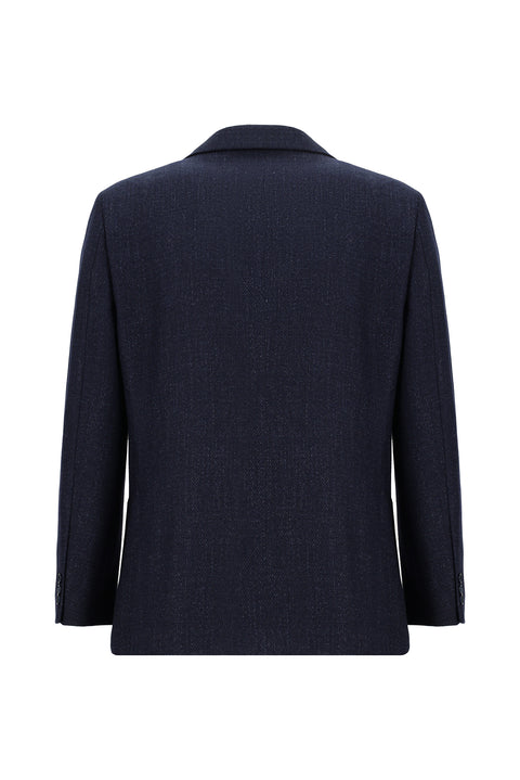 Orta Lacivert 4 Drop Relaxed Fit Rahat Kesim Desenli Yünlü Ceket