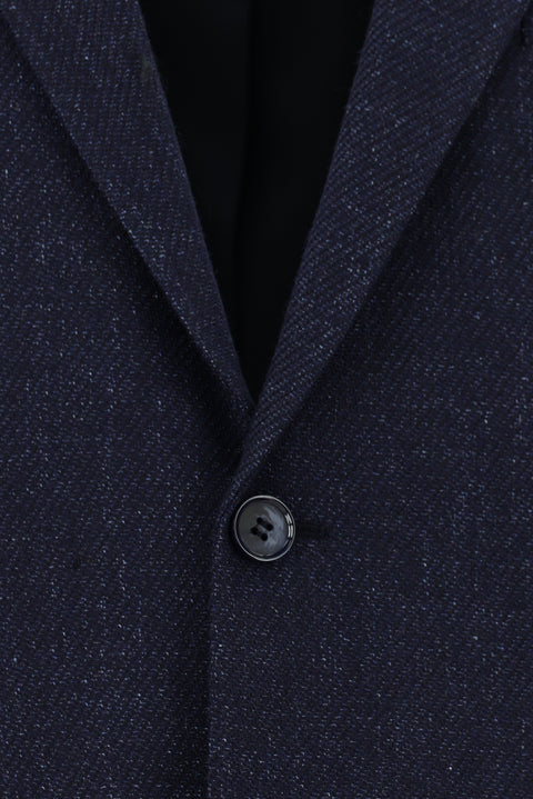 Orta Lacivert 4 Drop Relaxed Fit Rahat Kesim Desenli Yünlü Ceket