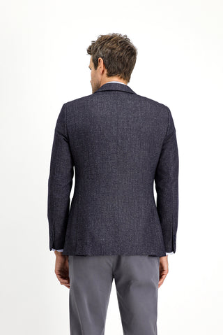  Koyu Lacivert Slim Fit Dar Kesim Desenli Yünlü Ceket