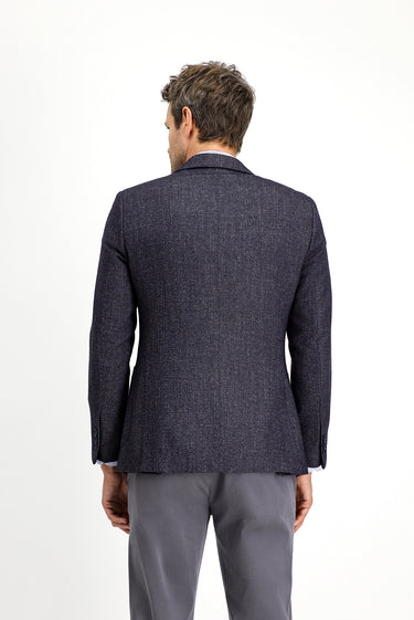 Koyu Lacivert Slim Fit Dar Kesim Desenli Yünlü Ceket