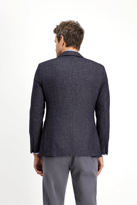 Koyu Lacivert 7 Drop Slim Fit Dar Kesim Desenli Yünlü Ceket
