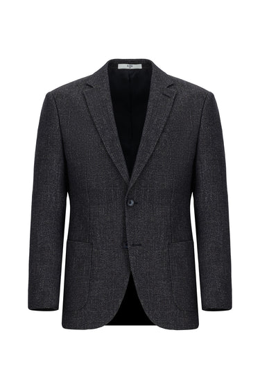 Koyu Lacivert Slim Fit Dar Kesim Desenli Yünlü Ceket