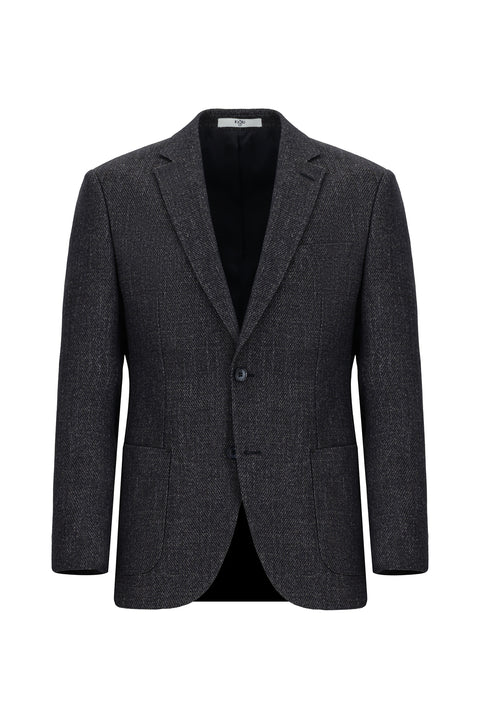 Koyu Lacivert 7 Drop Slim Fit Dar Kesim Desenli Yünlü Ceket