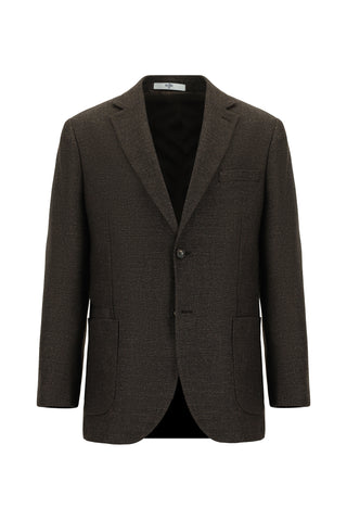  Koyu Kahve Relaxed Fit Rahat Kesim Desenli Yünlü Ceket