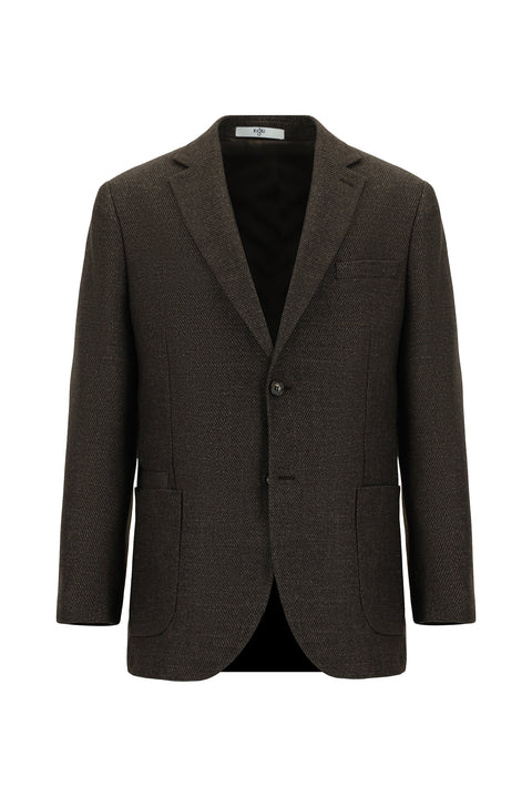 Koyu Kahve 4 Drop Relaxed Fit Rahat Kesim Desenli Yünlü Ceket