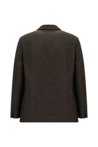  Koyu Kahve Relaxed Fit Rahat Kesim Desenli Yünlü Ceket