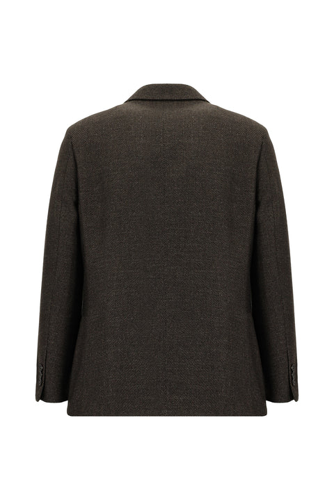 Koyu Kahve 4 Drop Relaxed Fit Rahat Kesim Desenli Yünlü Ceket