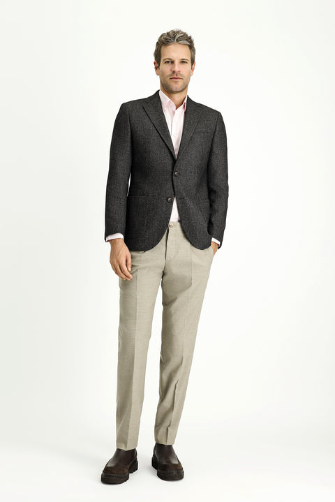 Koyu Haki 7 Drop Slim Fit Dar Kesim Desenli Yünlü Ceket