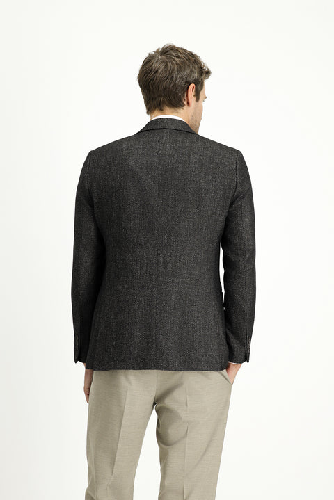 Koyu Haki 7 Drop Slim Fit Dar Kesim Desenli Yünlü Ceket