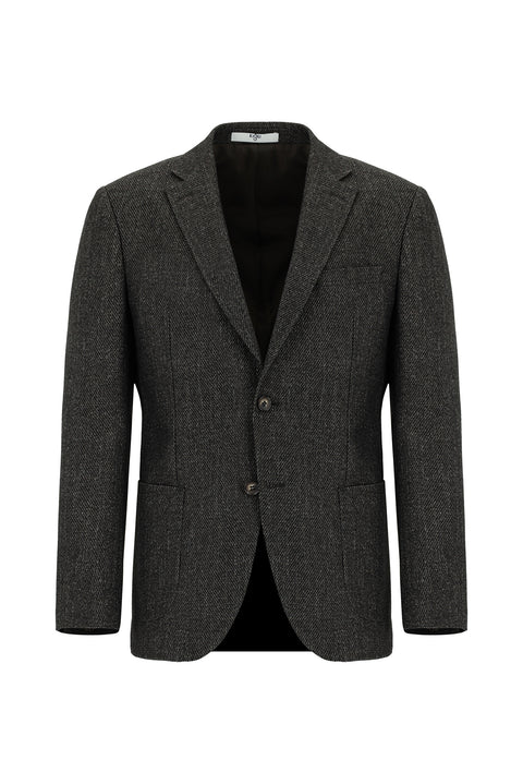 Koyu Haki 7 Drop Slim Fit Dar Kesim Desenli Yünlü Ceket