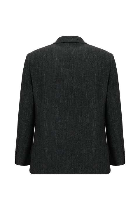 Koyu Antrasit 4 Drop Relaxed Fit Rahat Kesim Desenli Yünlü Ceket
