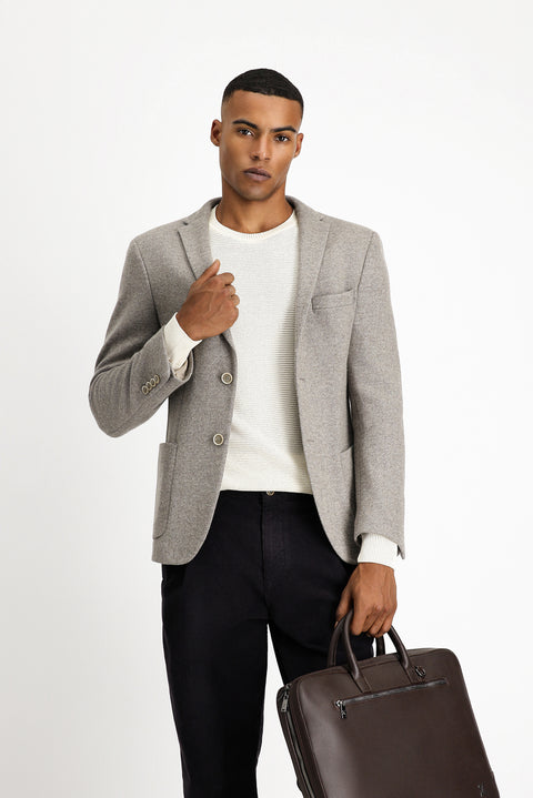 Orta Bej 4 Drop Relaxed Fit Rahat Kesim Yünlü Spor Ceket