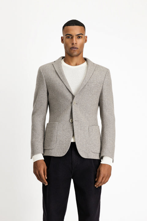 Orta Bej 7 Drop Super Slim Fit Eksra Dar Kesim Yünlü Spor Ceket