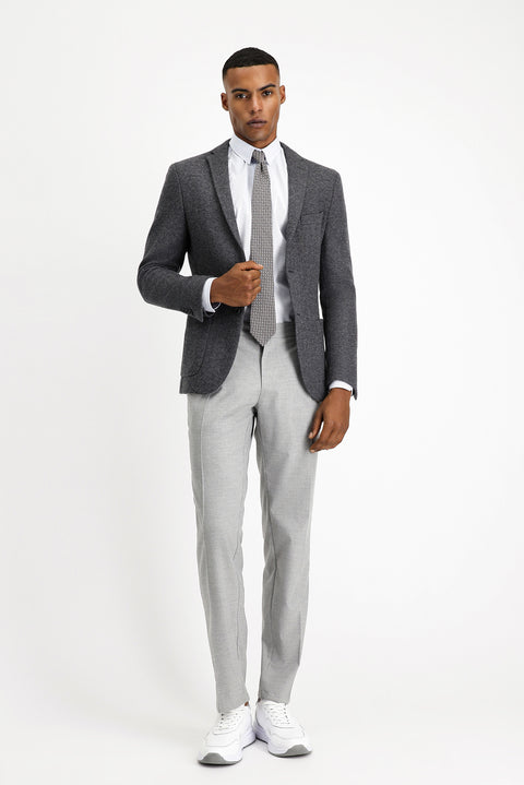 Koyu Antrasit 7 Drop Super Slim Fit Eksra Dar Kesim Yünlü Spor Ceket