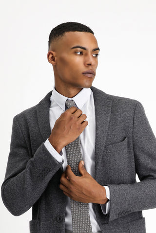  Koyu Antrasit Relaxed Fit Rahat Kesim Yünlü Spor Ceket