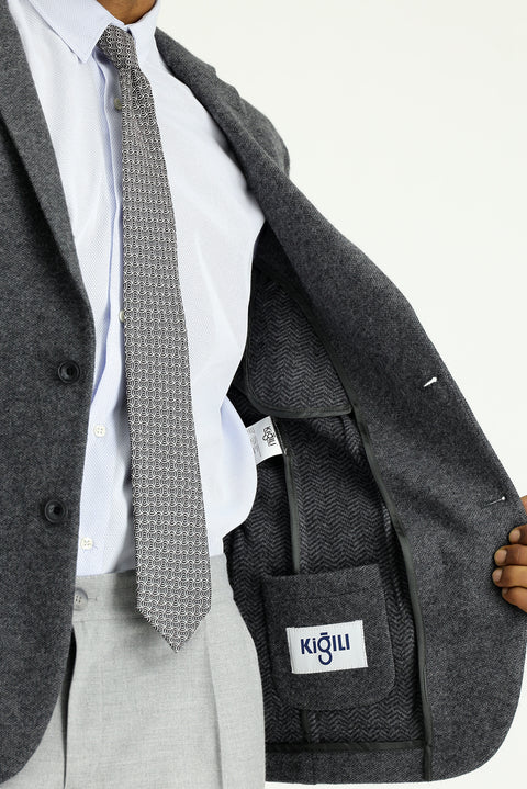 Koyu Antrasit 7 Drop Super Slim Fit Eksra Dar Kesim Yünlü Spor Ceket