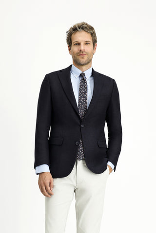  Koyu Lacivert Regular Fit Desenli İtalyan Yünlü Klasik Ceket