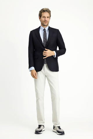  Koyu Lacivert Regular Fit Desenli İtalyan Yünlü Klasik Ceket