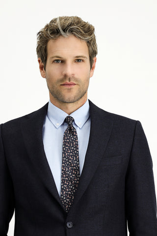  Koyu Lacivert Regular Fit Desenli İtalyan Yünlü Klasik Ceket