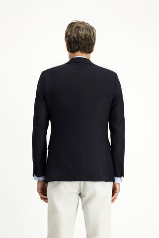  Koyu Lacivert Regular Fit Desenli İtalyan Yünlü Klasik Ceket