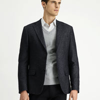 Koyu Antrasit Muscle Fit Yünlü Klasik Desenli Ceket