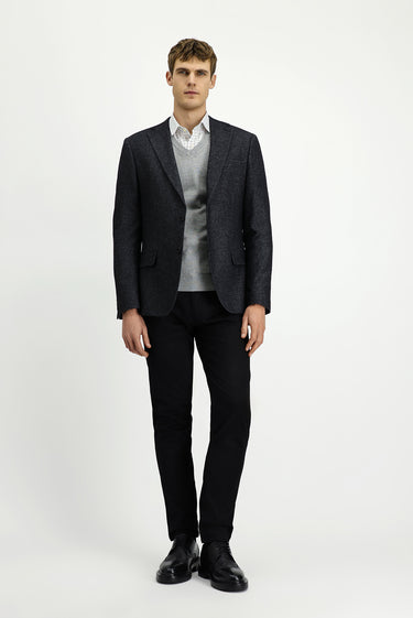  Koyu Antrasit Muscle Fit Yünlü Klasik Desenli Ceket