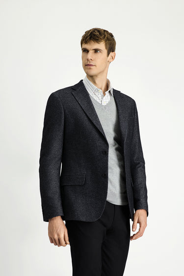  Koyu Antrasit Muscle Fit Yünlü Klasik Desenli Ceket