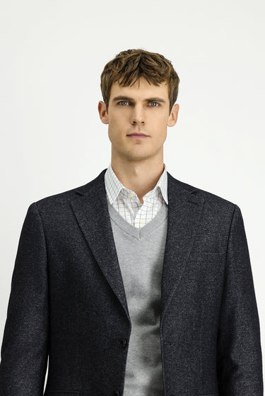  Koyu Antrasit Muscle Fit Yünlü Klasik Desenli Ceket