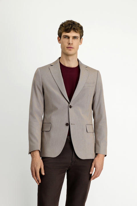 Açık Kahve  6 Drop Regular Fit Standart Kesim Klasik Desenli Ceket