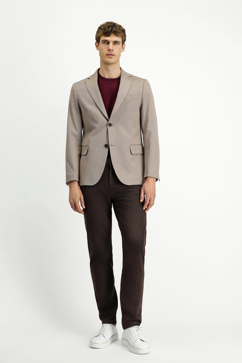 Açık Kahve  6 Drop Regular Fit Standart Kesim Klasik Desenli Ceket