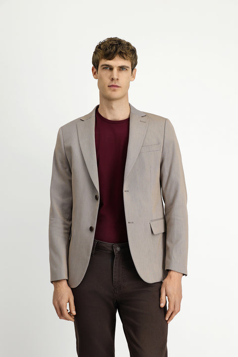 Açık Kahve  6 Drop Regular Fit Standart Kesim Klasik Desenli Ceket