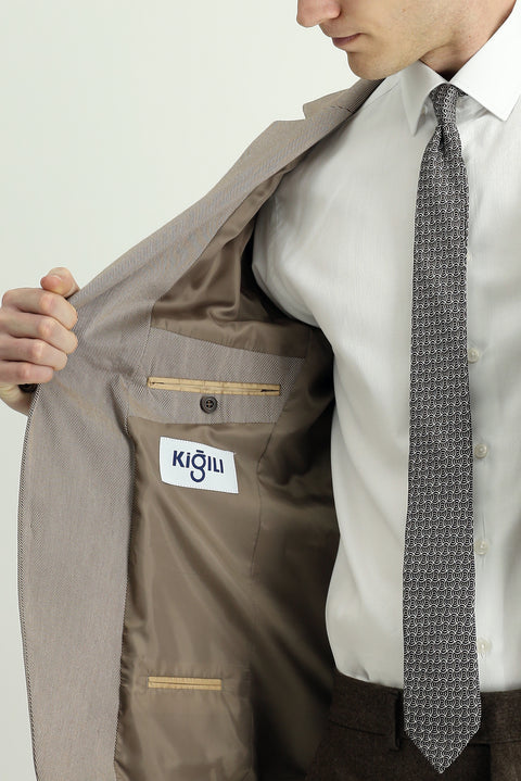 Açık Kahve  6 Drop Regular Fit Standart Kesim Klasik Desenli Ceket