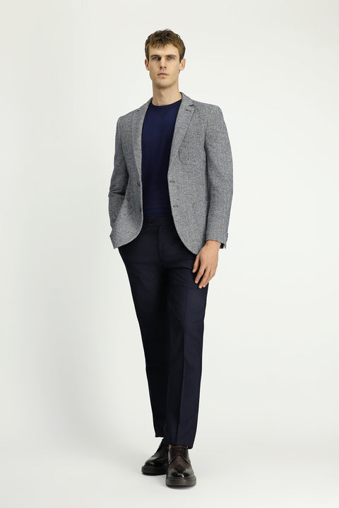 Navy Blue 7 Drop Super Slim Fit Extra Narrow Cut Patterned Sport Jacket