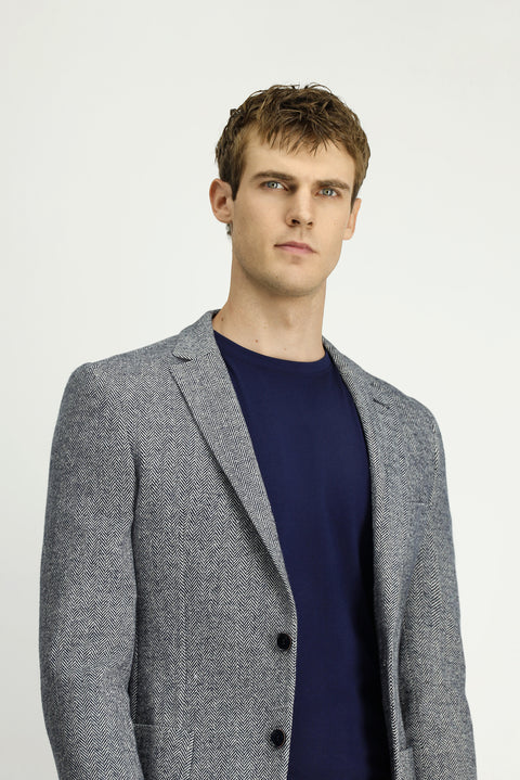 Navy Blue 7 Drop Super Slim Fit Extra Narrow Cut Patterned Sport Jacket