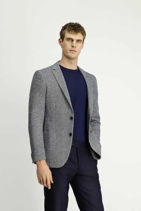 Navy Blue 7 Drop Super Slim Fit Extra Narrow Cut Patterned Sport Jacket