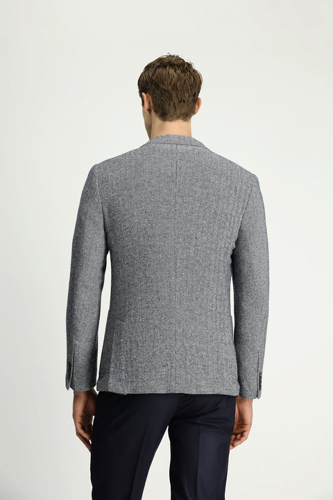 Navy Blue 7 Drop Super Slim Fit Extra Narrow Cut Patterned Sport Jacket
