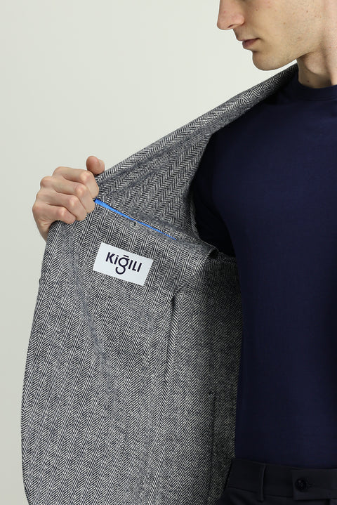 Navy Blue 7 Drop Super Slim Fit Extra Narrow Cut Patterned Sport Jacket