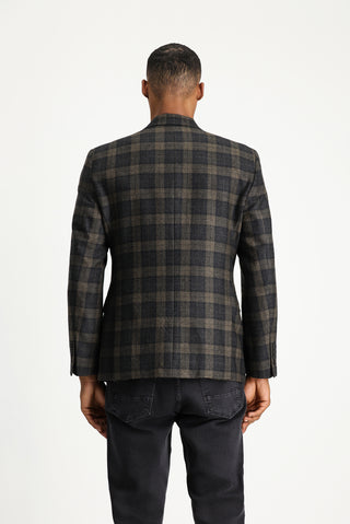  Koyu Kahve 7 Drop Slim Fit Dar Kesim Klasik Ekose Yün Ceket