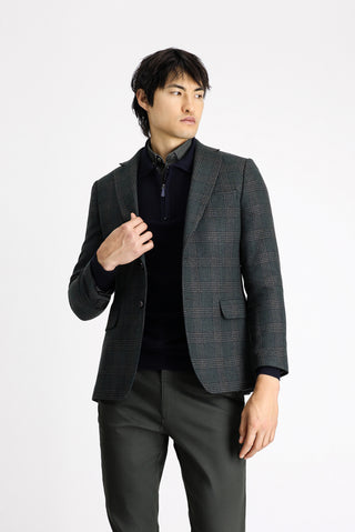  Koyu Yeşil Regular Fit Yünlü Klasik Ekose Ceket