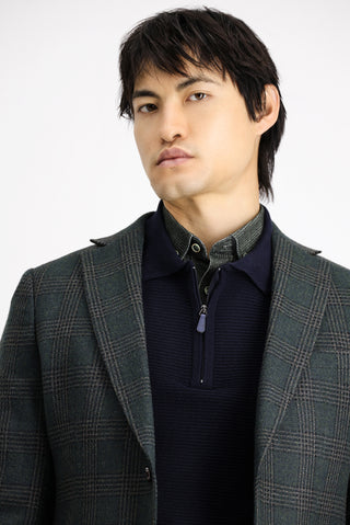  Koyu Yeşil Regular Fit Yünlü Klasik Ekose Ceket