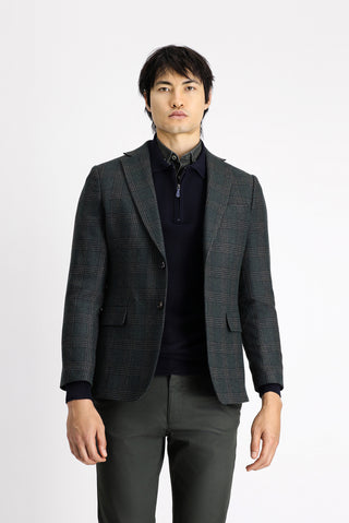  Koyu Yeşil Regular Fit Yünlü Klasik Ekose Ceket