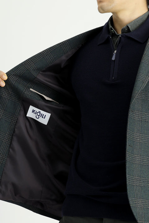 Koyu Yeşil 6 Drop Regular Fit Standart Kesim Yünlü Klasik Ekose Ceket