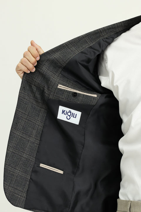 Medium Anthracite 6 Drop Regular Fit Standard Cut Plaid Jacket