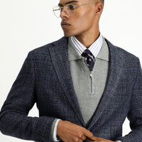 Orta Lacivert 7 Drop Super Slim Fit Eksra Dar Kesim Desenli Spor Yünlü Ceket