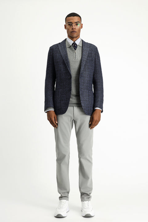 Orta Lacivert 6 Drop Regular Fit Standart Kesim Desenli Spor Yünlü Ceket