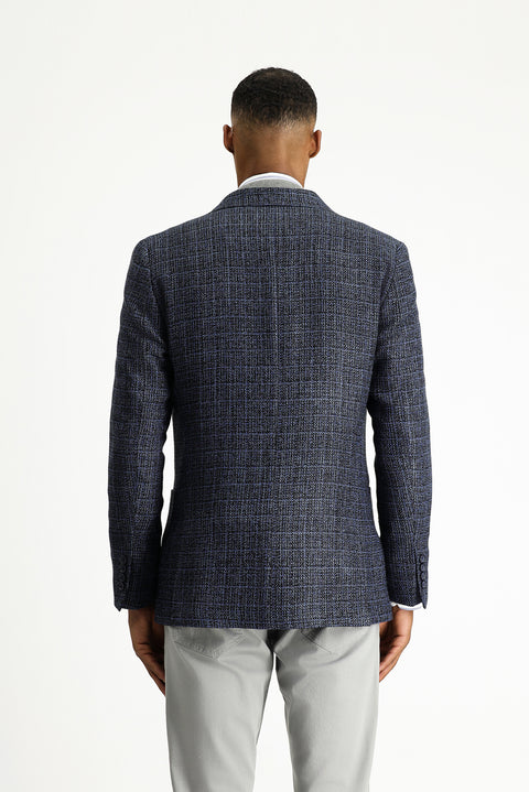 Orta Lacivert 7 Drop Super Slim Fit Eksra Dar Kesim Desenli Spor Yünlü Ceket