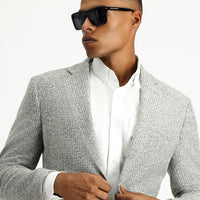 Orta Gri Slim Fit Dar Kesim Yünlü Desenli Spor İtalyan Ceket