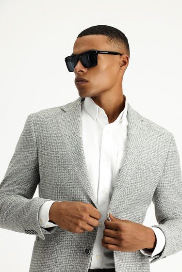 Orta Gri Slim Fit Dar Kesim Yünlü Desenli Spor İtalyan Ceket