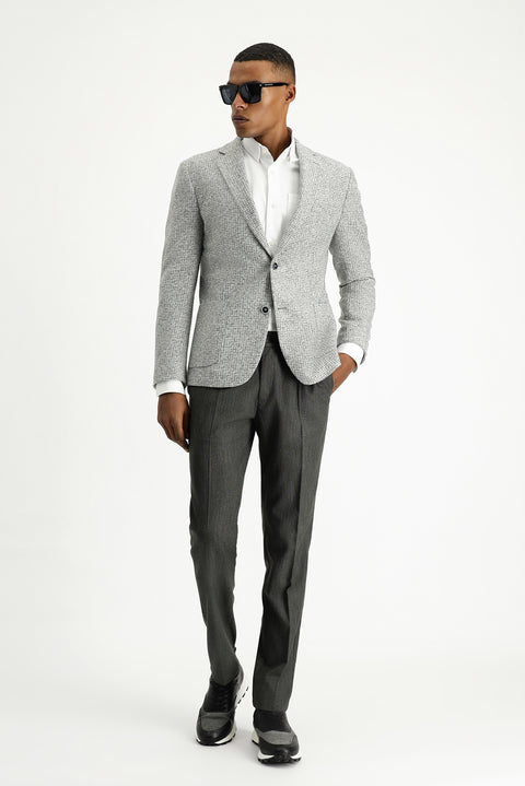 Orta Gri 7 Drop Slim Fit Dar Kesim Yünlü Desenli Spor İtalyan Ceket